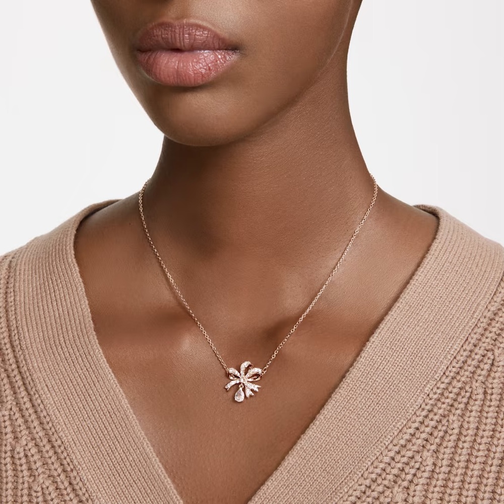 Swarovski Volta Rose Gold Crystal Bow Necklace - Picture 2 of 6
